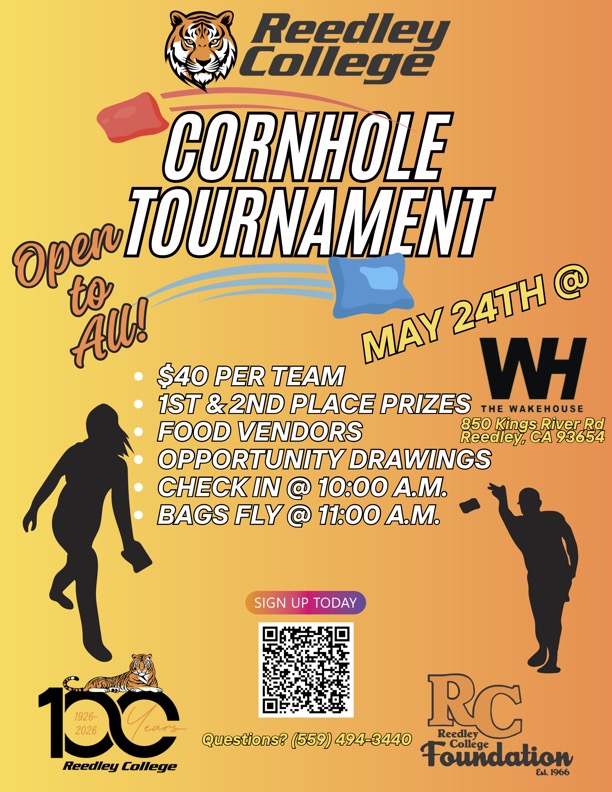 poster for Reedley College Cornhole Tournament
