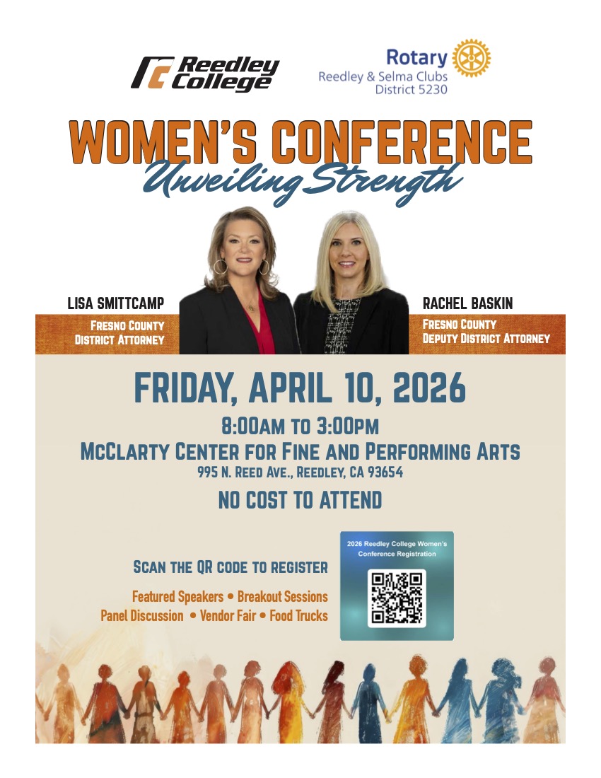 Poster for the Women's Conference featuring speakers Lisa Smittcamp and Rachel Baskin, with event details including date, time, location, and activities.