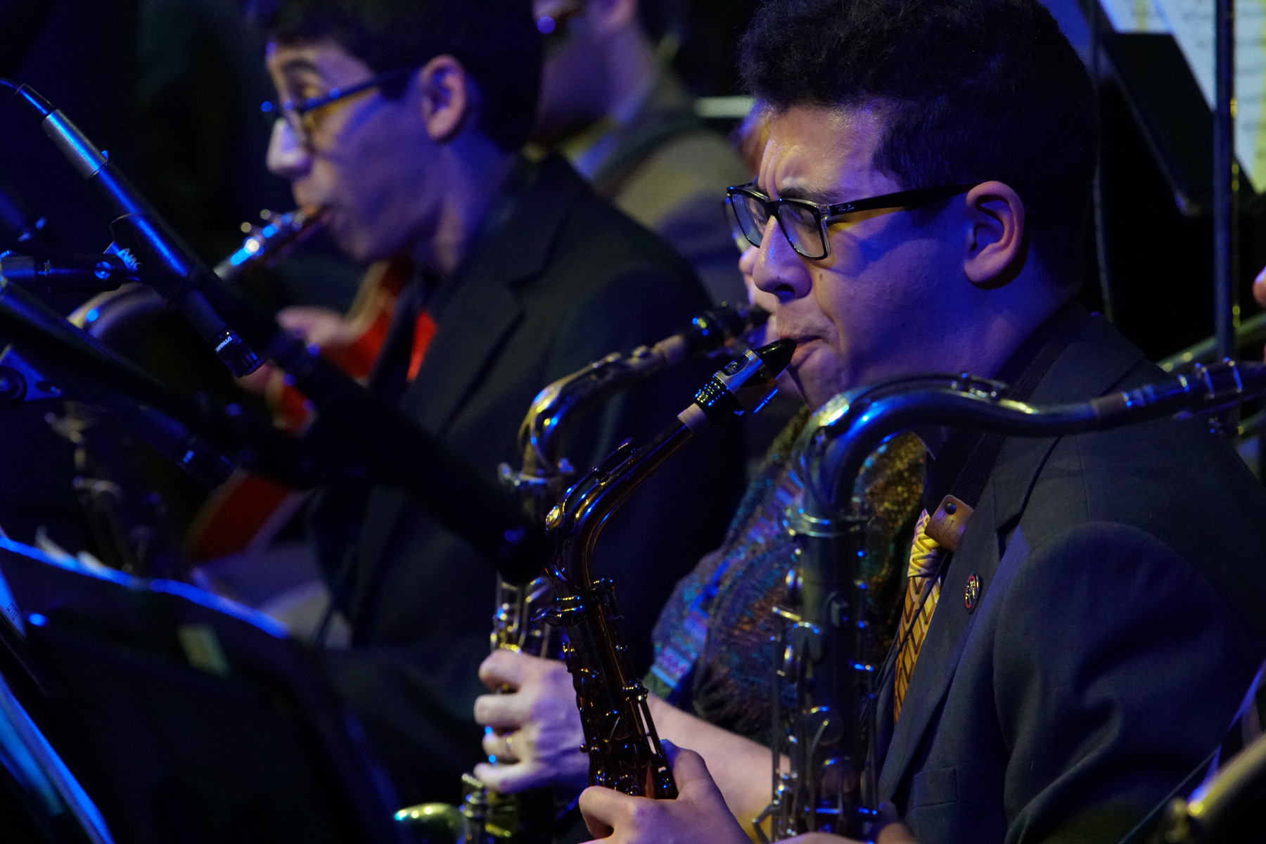 Student playing saxophone