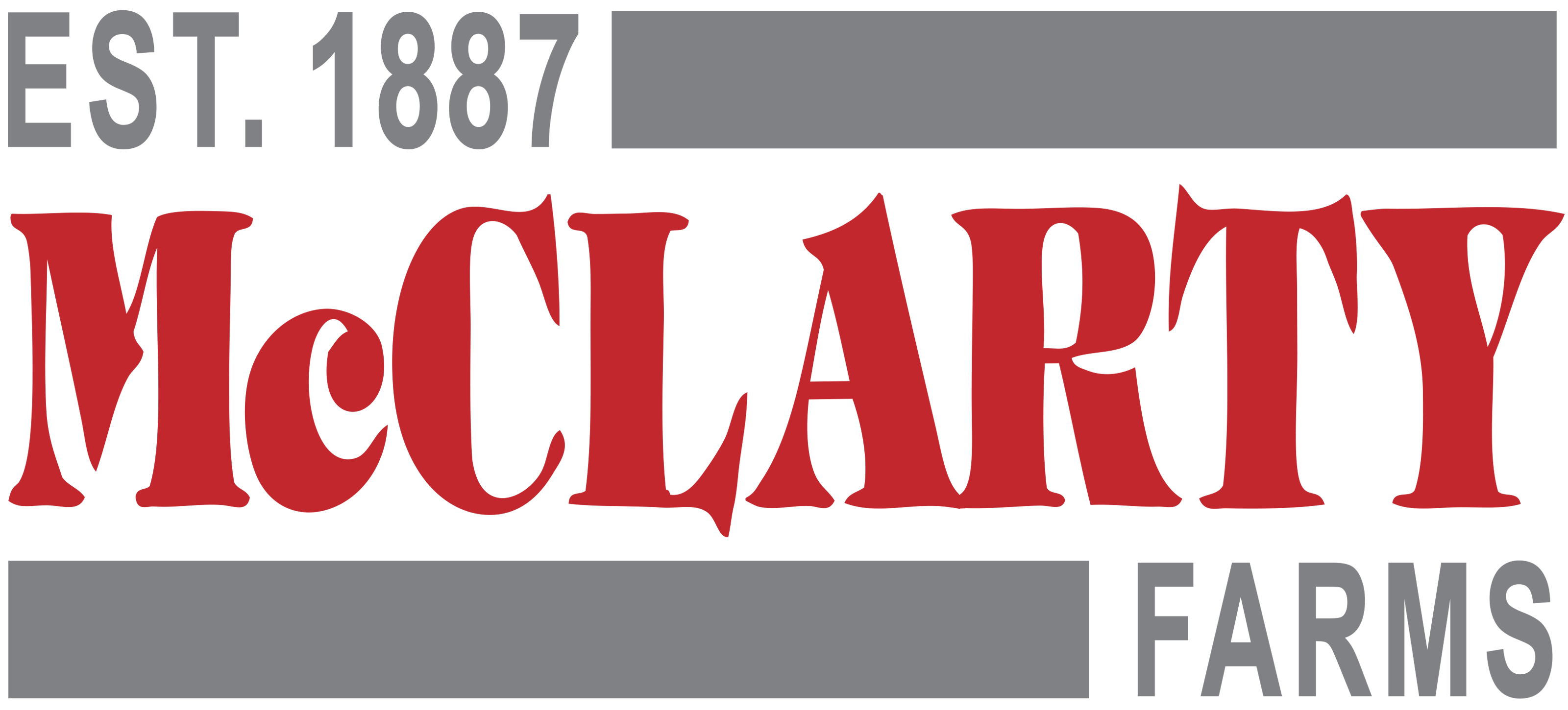McClarty Farms logo featuring bold red typography and the establishment date of 1887.