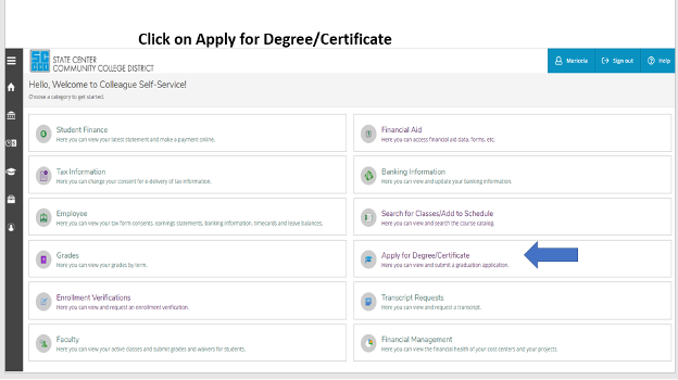 Apply for degree button in self service
