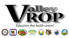 Logo for Valley VROP featuring the slogan "Education that builds careers" along with various organizational logos at the bottom.