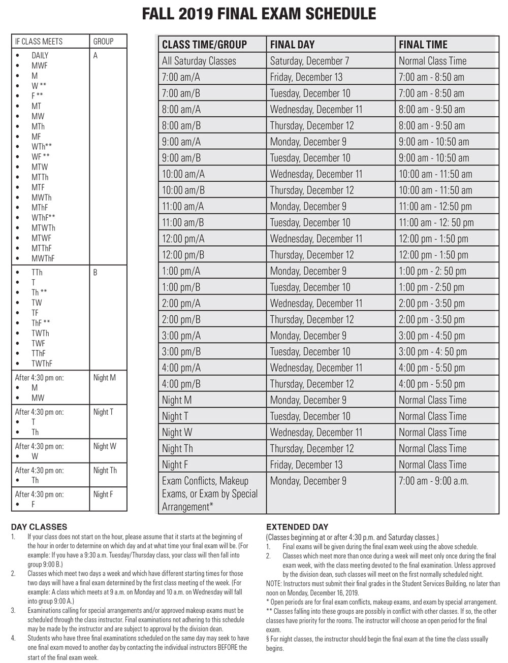 2019 Finals Schedule Reedley College