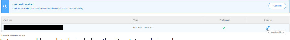 Self-Service screenshot showing the address tab editing pencil