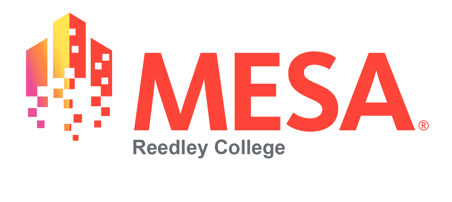 Logo of MESA at Reedley College featuring a colorful building design and bold text.