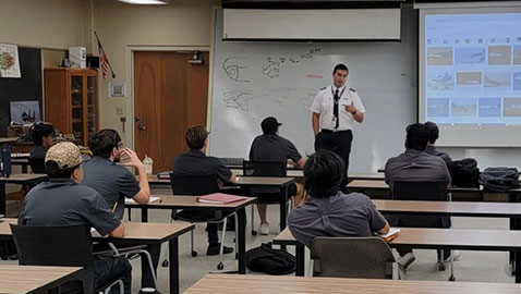 pilot speaking to flight science class