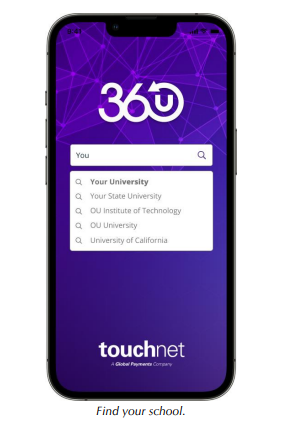 Touchnet opening screen, find your school